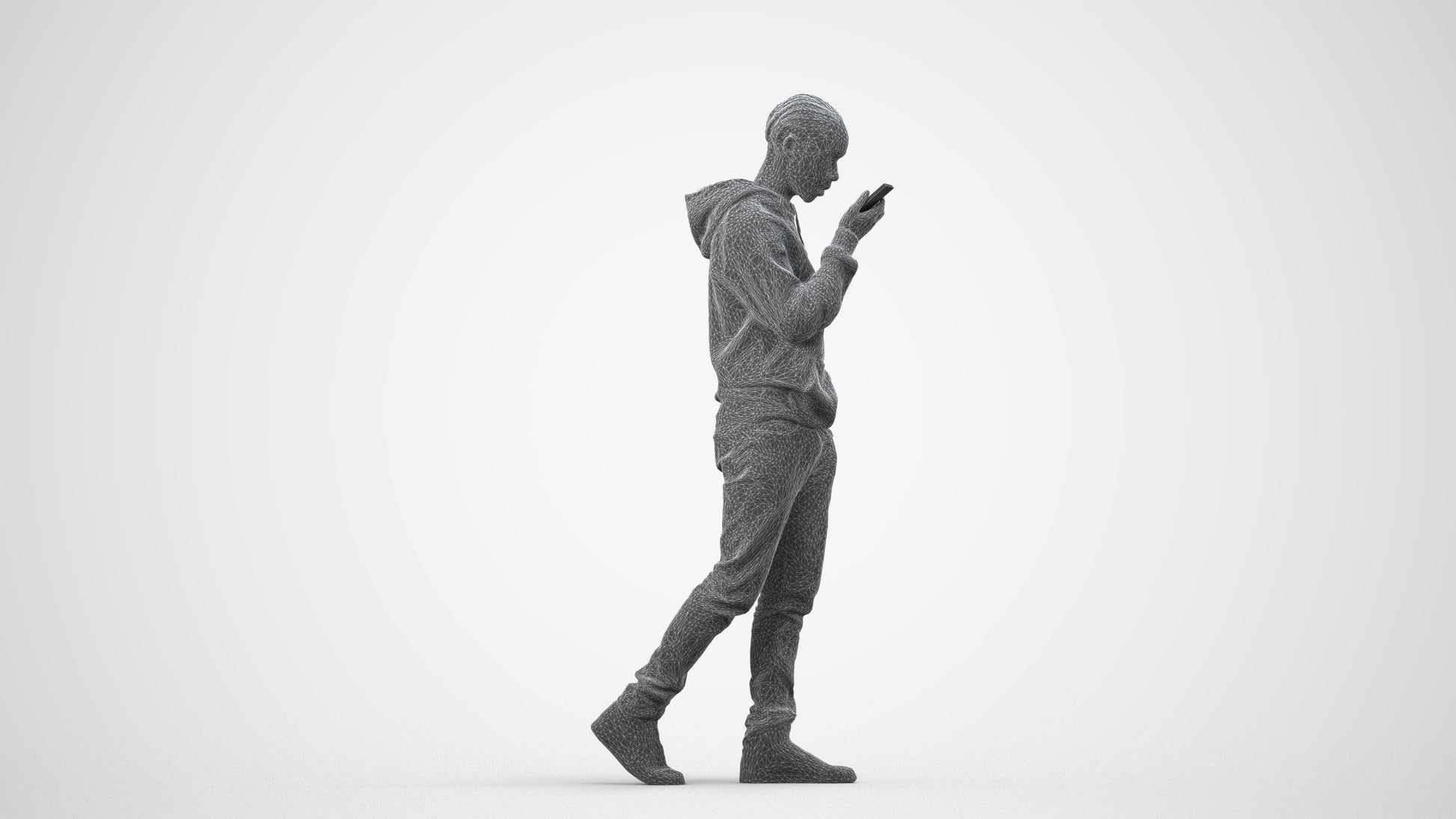 3D people model boy casual kids, scanned human for 3ds Max rendering, wireframe side view