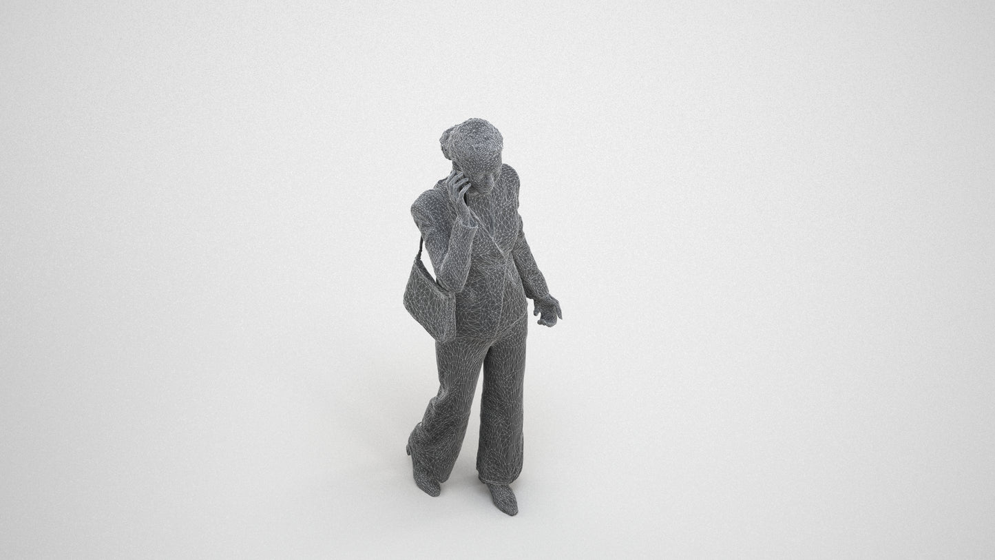 scanned 3D woman business, photogrammetry people for Enscape and V-Ray, wireframe three-quarter view