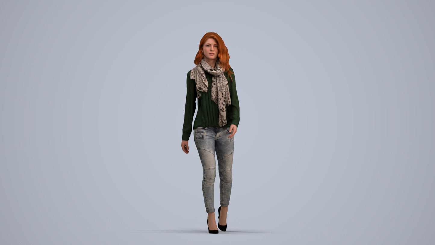 3D people model woman casual standing, scanned human for 3ds Max rendering, standing pose render