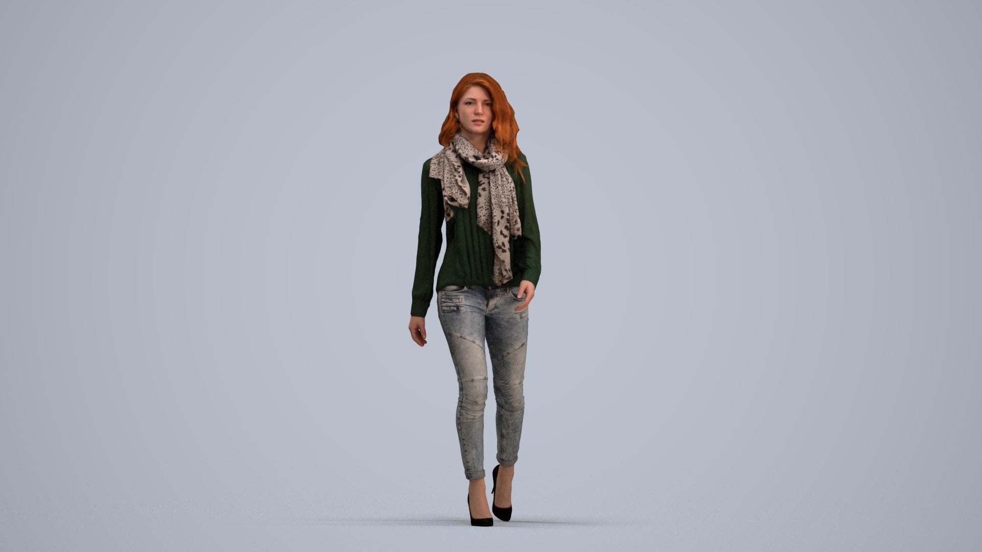 3D people model woman casual standing, scanned human for 3ds Max rendering, standing pose render