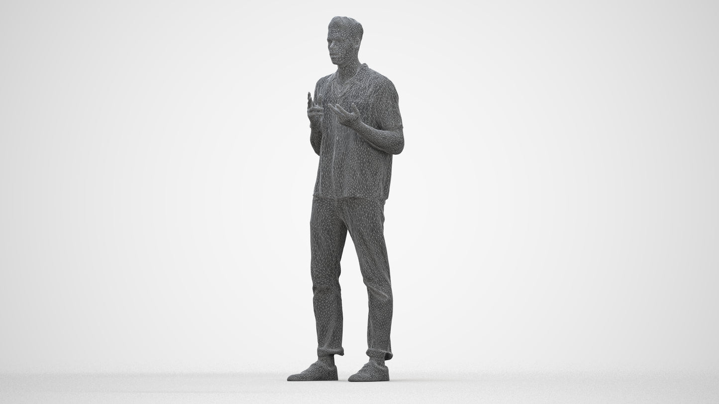 3D people model man casual standing, scanned human for 3ds Max rendering, wireframe back view