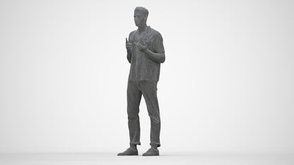 3D people model man casual standing, scanned human for 3ds Max rendering, wireframe back view