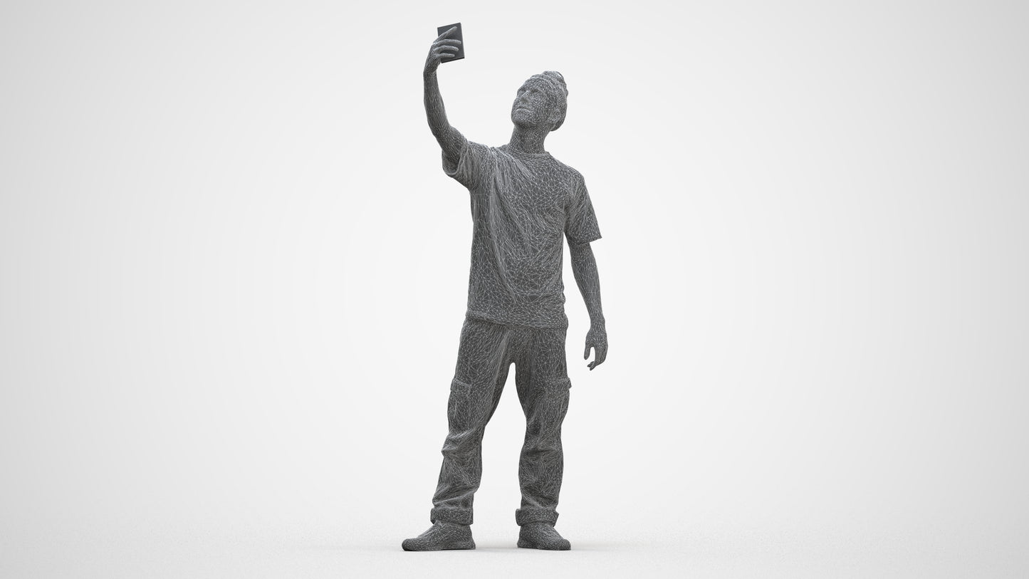 3D human model man casual standing, photogrammetry scanned person for archviz, three-quarter front view render