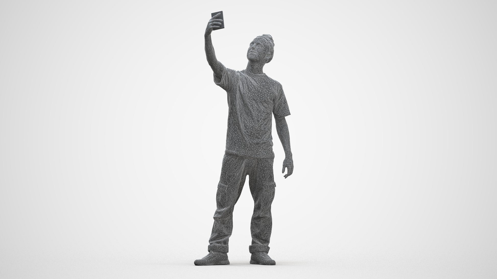 3D human model man casual standing, photogrammetry scanned person for archviz, three-quarter front view render