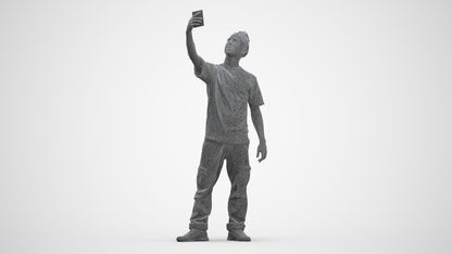 3D human model man casual standing, photogrammetry scanned person for archviz, three-quarter front view render
