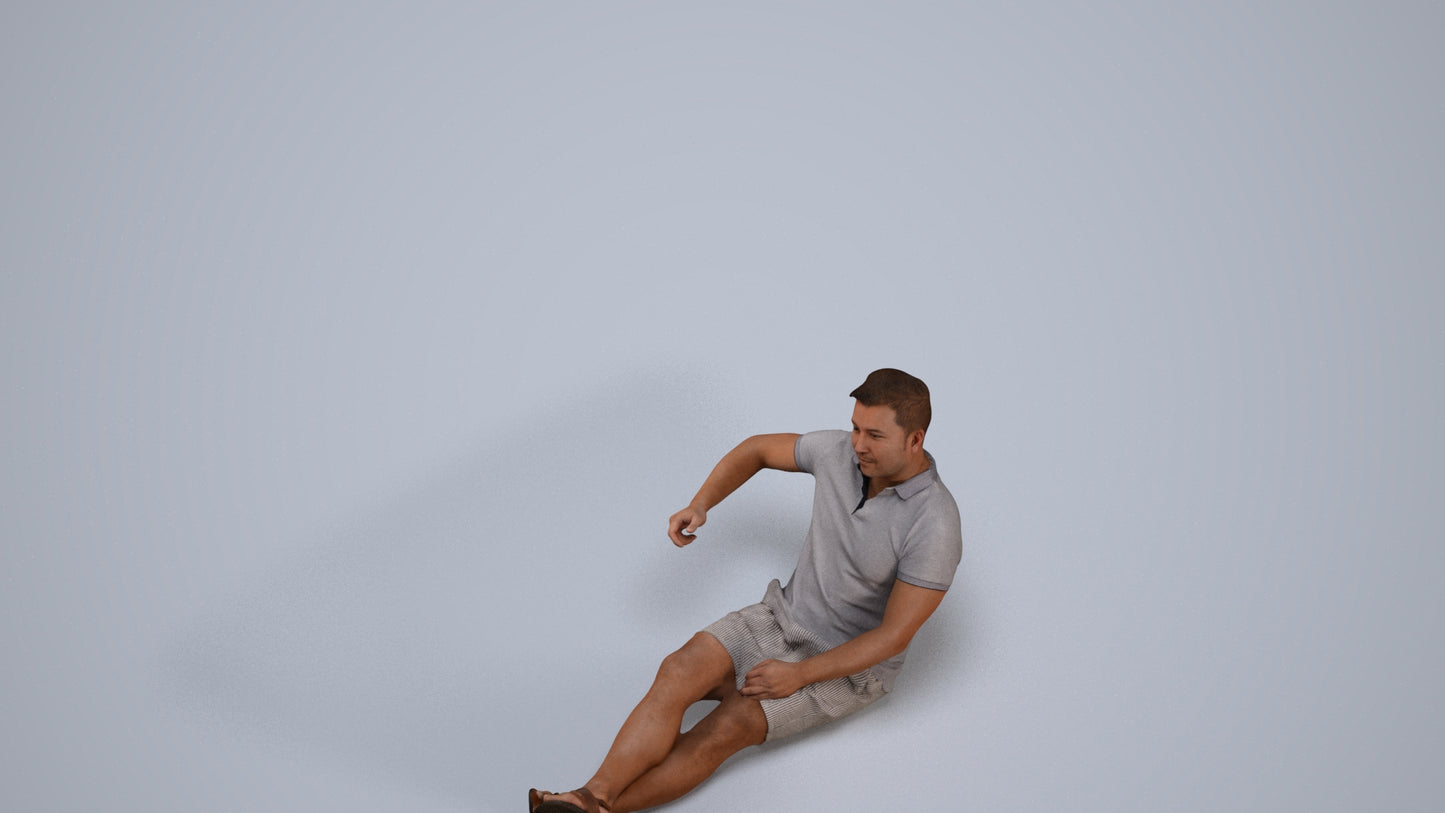3D people model man casual sitting, scanned human for 3ds Max rendering, back view render
