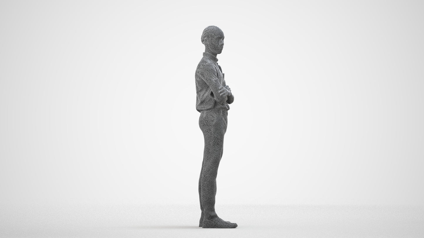 realistic 3D boy hospitality, scanned archviz people for Blender and 3ds Max, wireframe side view