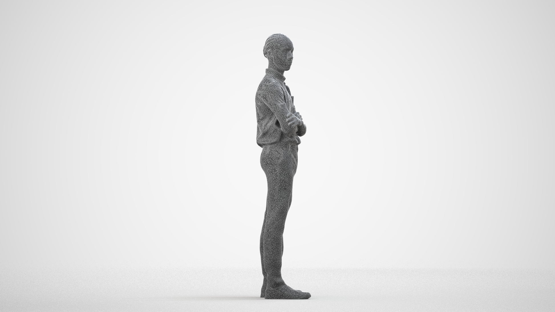 realistic 3D boy hospitality, scanned archviz people for Blender and 3ds Max, wireframe side view