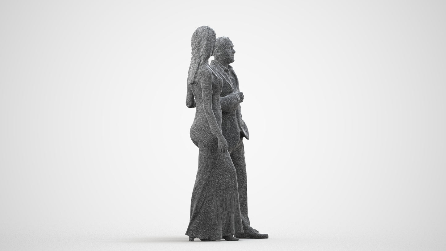 3D human model woman formal couple, photogrammetry scanned person for archviz, wireframe side view