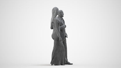 3D human model woman formal couple, photogrammetry scanned person for archviz, wireframe side view