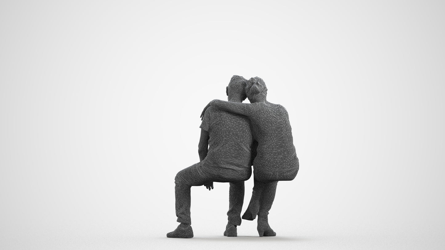 3D people model senior woman casual couple, scanned human for 3ds Max rendering, wireframe front view
