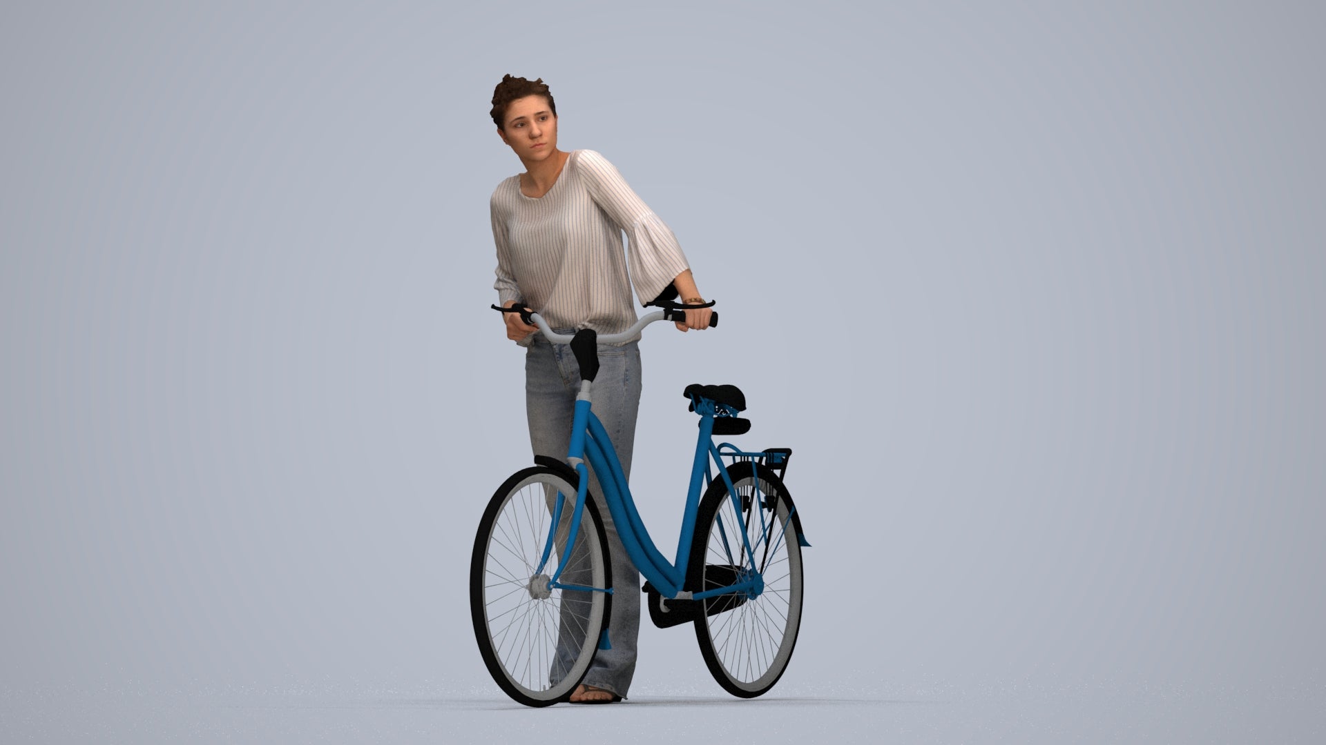 realistic 3D people woman casual cycling, render-ready for V-Ray and Corona, FBX OBJ, top-down view render