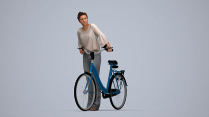 realistic 3D people woman casual cycling, render-ready for V-Ray and Corona, FBX OBJ, top-down view render