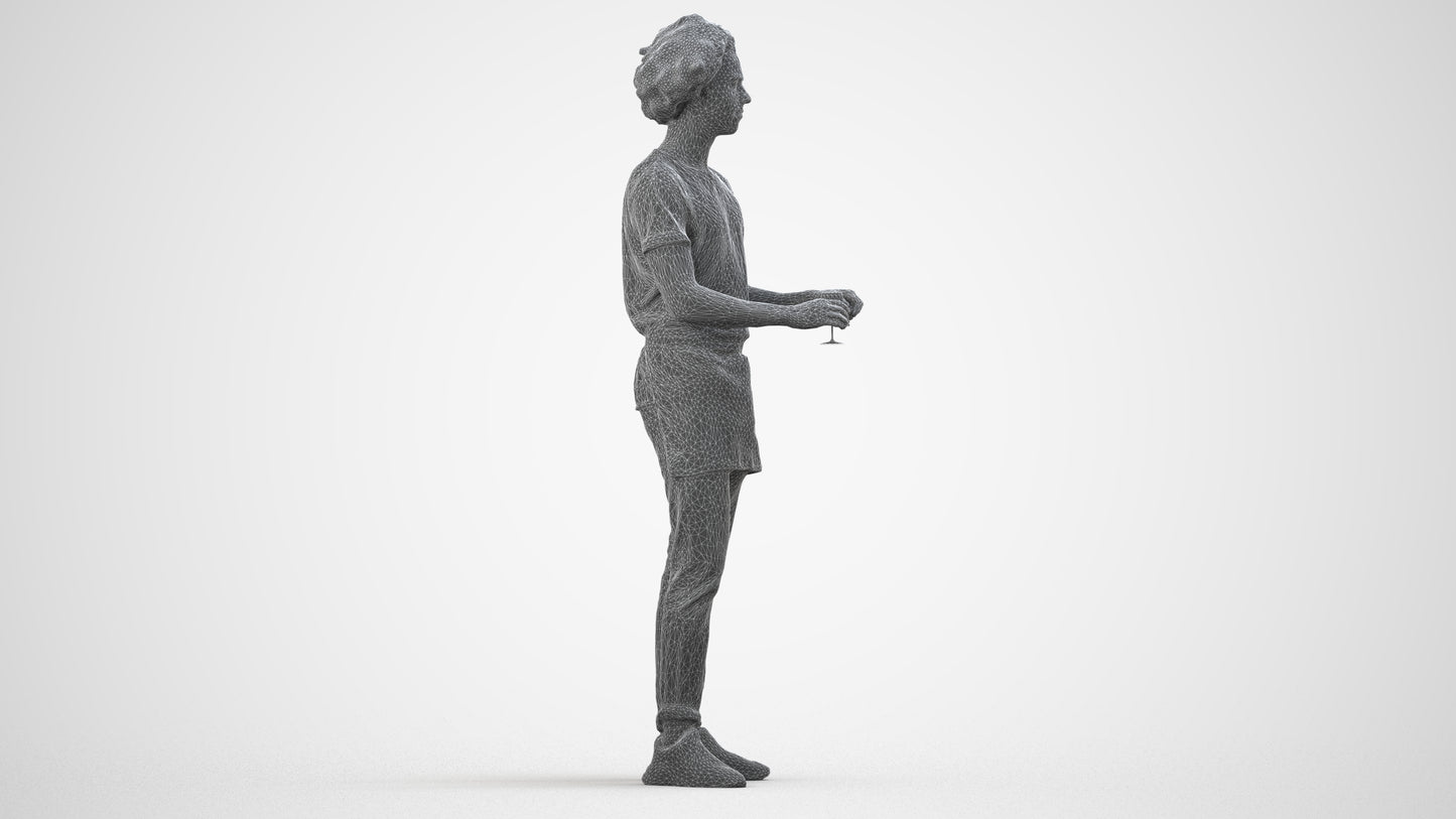 scanned 3D man hospitality, photogrammetry people for Enscape and V-Ray, wireframe side view