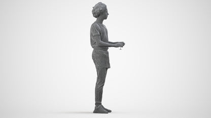 scanned 3D man hospitality, photogrammetry people for Enscape and V-Ray, wireframe side view
