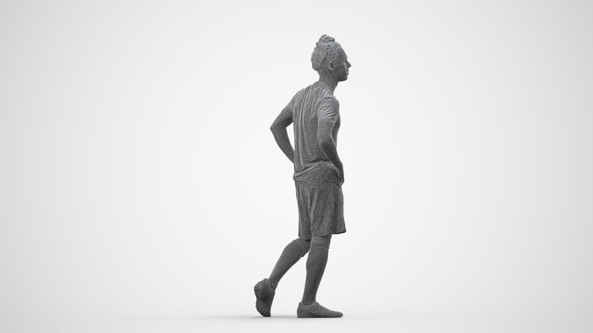 realistic 3D people man sport, render-ready for V-Ray and Corona, FBX OBJ, wireframe side view