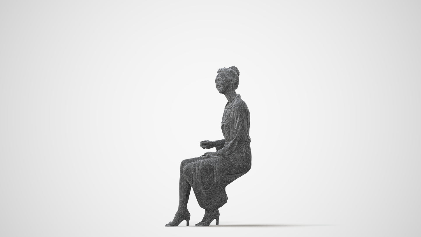 3D scanned woman sitting business, photorealistic archviz people for Enscape and SketchUp, square thumbnail