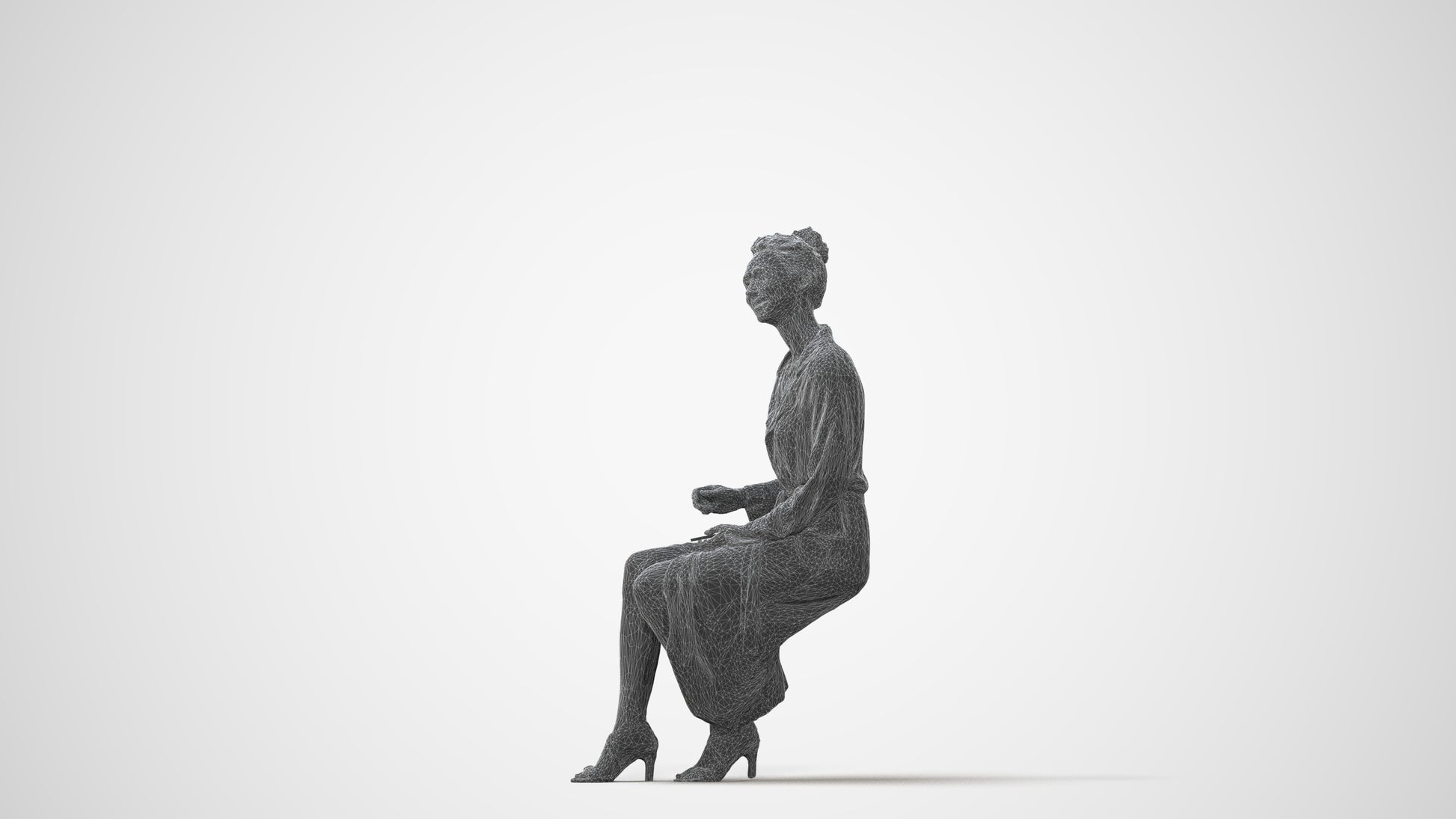 3D scanned woman sitting business, photorealistic archviz people for Enscape and SketchUp, square thumbnail