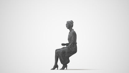 3D scanned woman sitting business, photorealistic archviz people for Enscape and SketchUp, square thumbnail