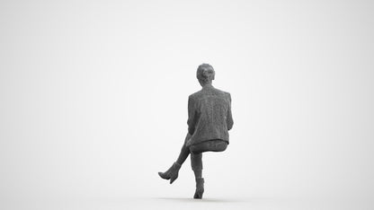 realistic 3D human woman business sitting, archviz people FBX OBJ for Blender, wireframe front view