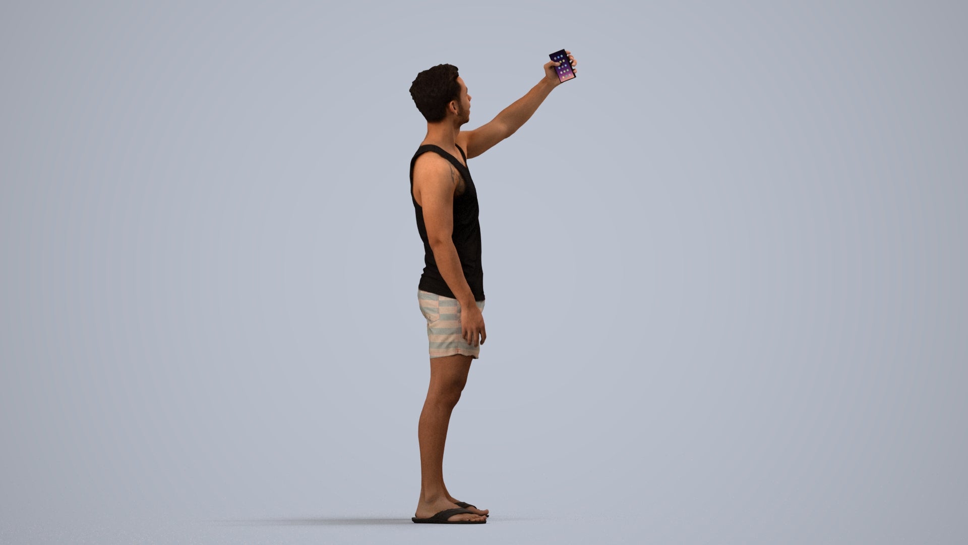 photogrammetry 3D man casual standing, realistic human model archviz FBX, side view render