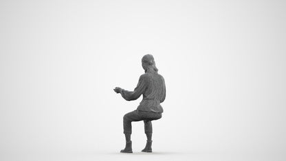 3D scanned woman sitting casual, photorealistic archviz people for Enscape and SketchUp, wireframe front view