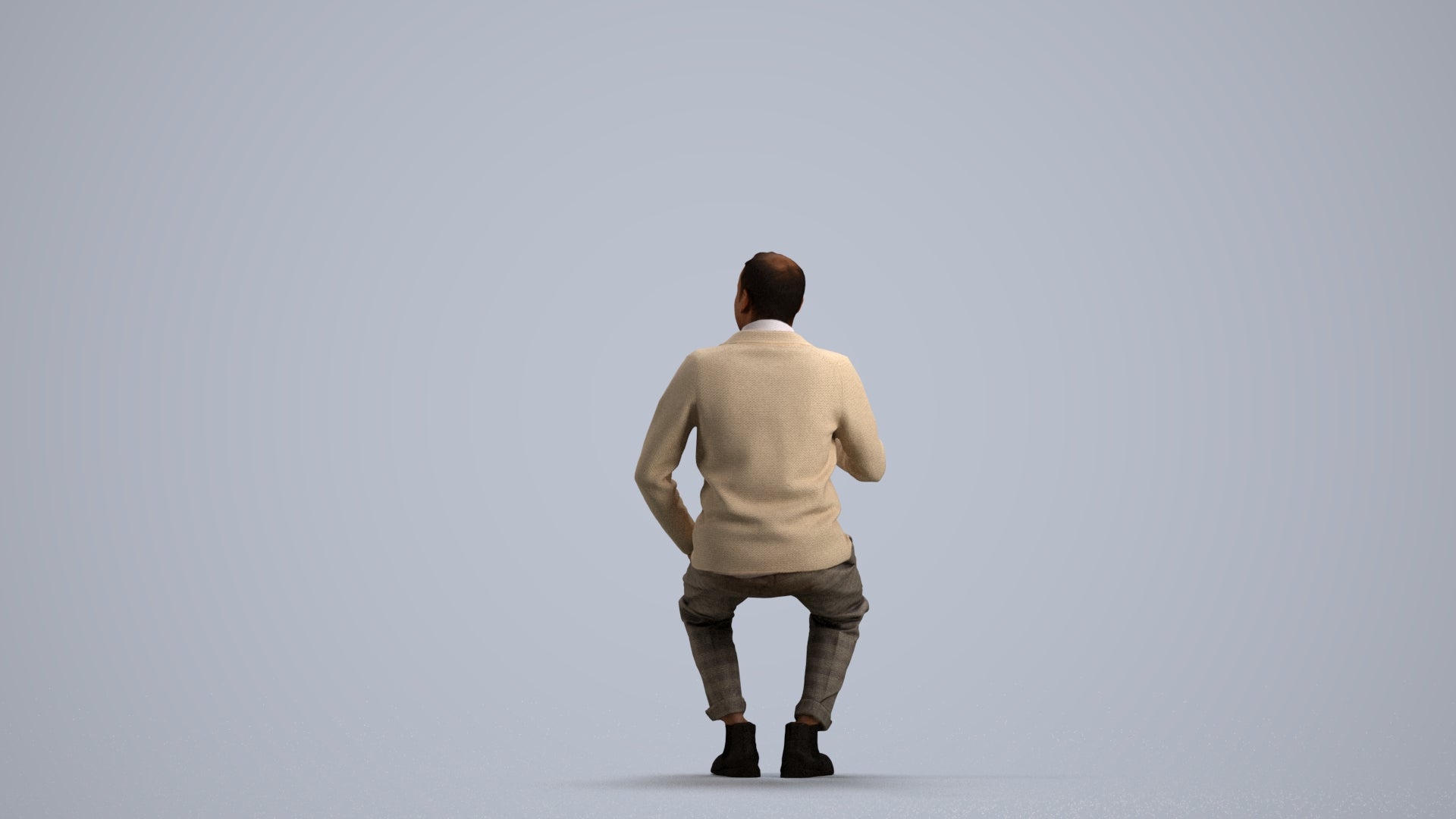 3D scanned man sitting business, photorealistic archviz people for Enscape and SketchUp, front view render