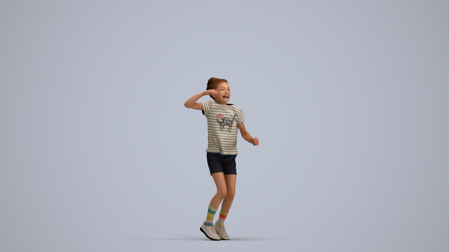 photogrammetry 3D girl casual kids, realistic human model archviz FBX, standing pose render