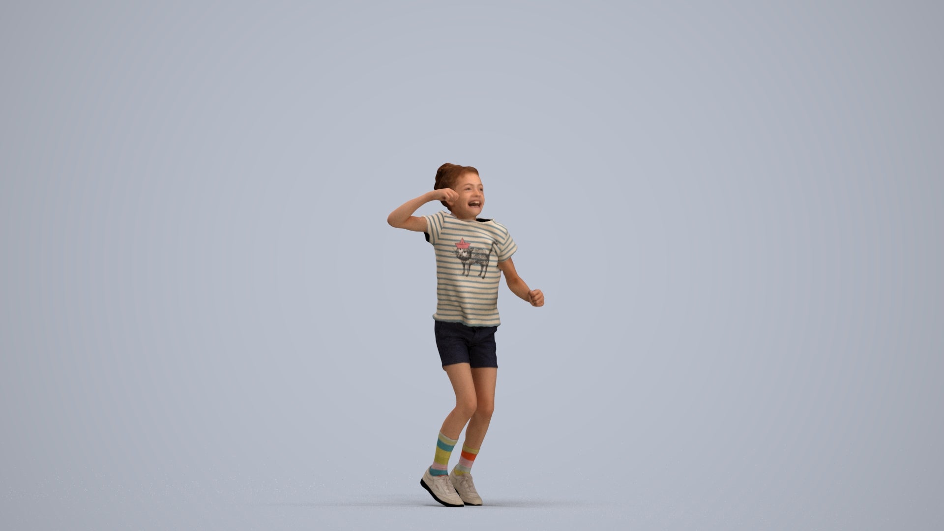 photogrammetry 3D girl casual kids, realistic human model archviz FBX, standing pose render