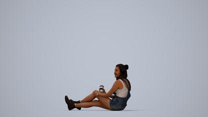scanned 3D woman casual sitting, photogrammetry people for Enscape and V-Ray, top-down view render