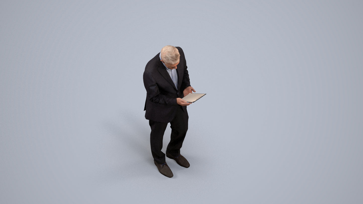 3D scanned senior man business, photorealistic archviz people for Enscape and SketchUp, back view render