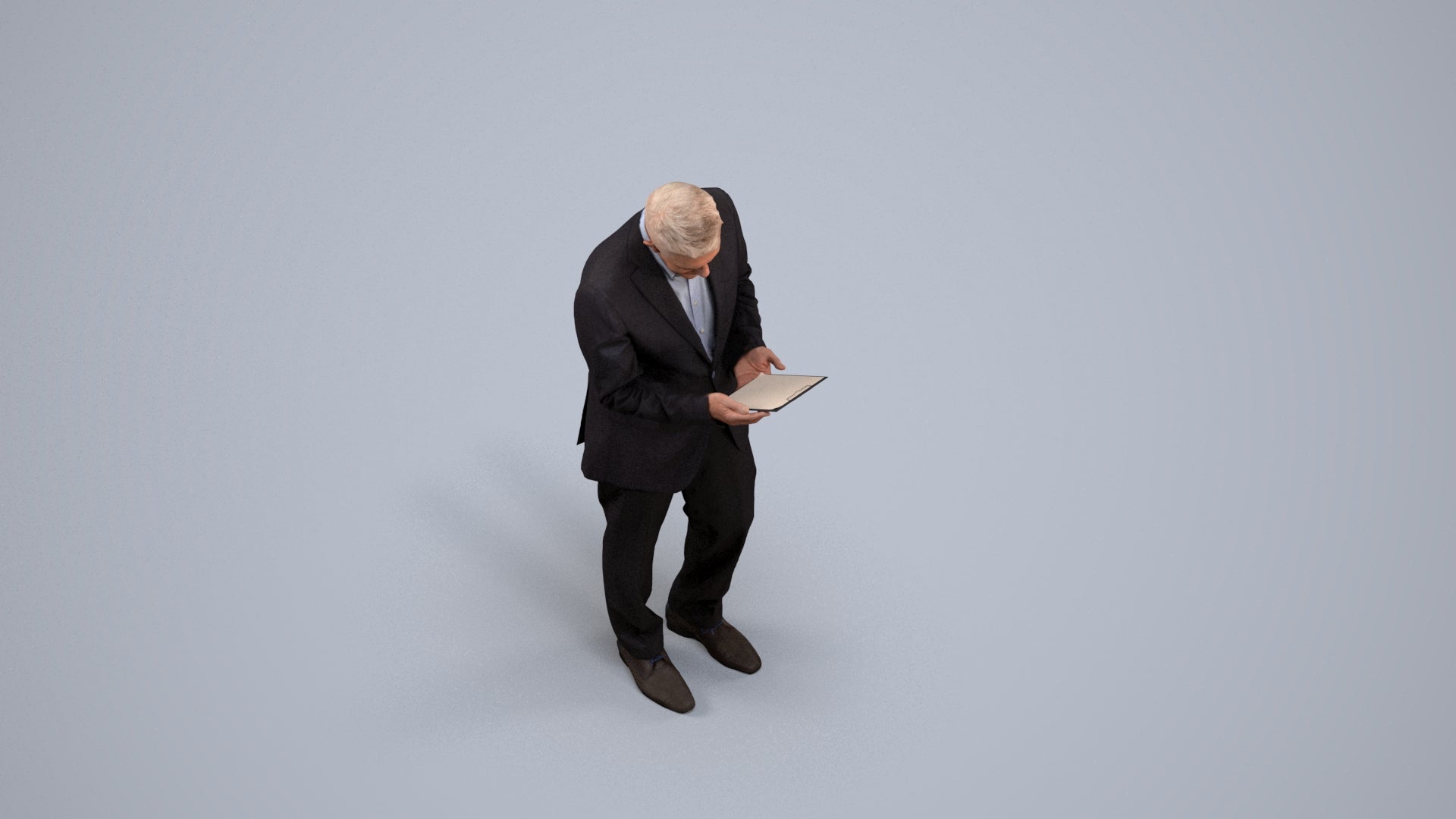 3D scanned senior man business, photorealistic archviz people for Enscape and SketchUp, back view render
