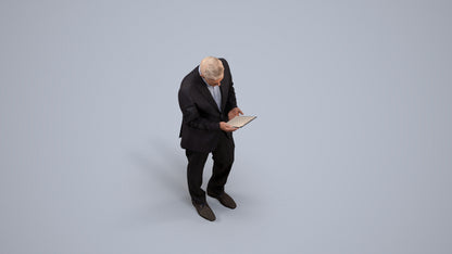 3D scanned senior man business, photorealistic archviz people for Enscape and SketchUp, back view render