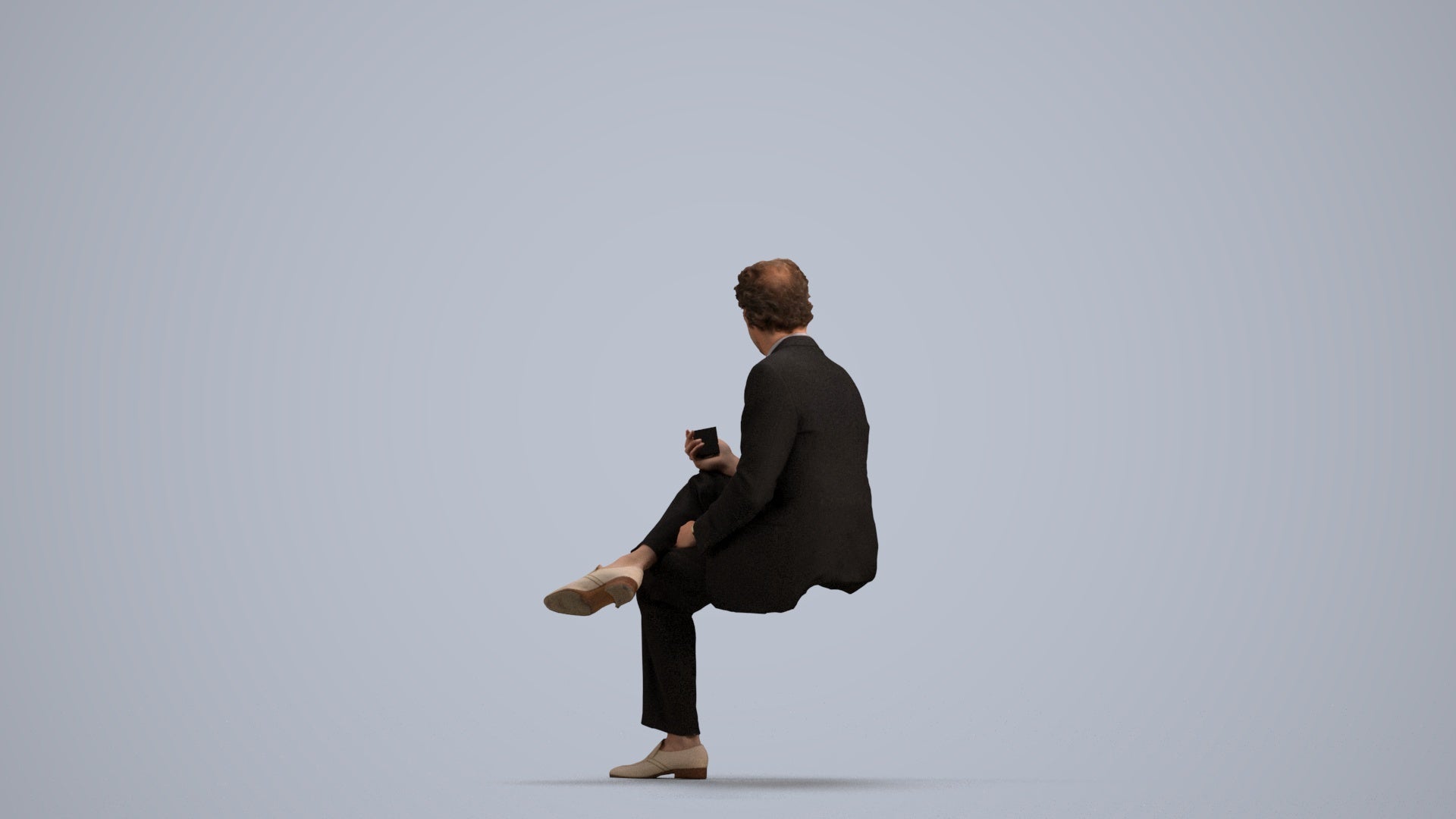 scanned 3D man business sitting, photogrammetry people for Enscape and V-Ray, front view render