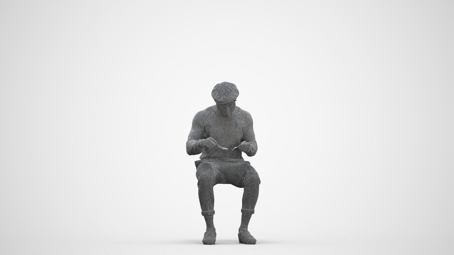 realistic 3D man casual sitting, scanned archviz people for Blender and 3ds Max, three-quarter front view render
