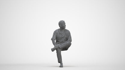 photogrammetry 3D man casual sitting, realistic human model archviz FBX, three-quarter front view render