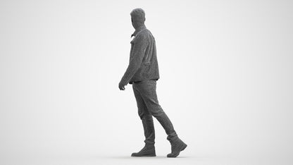 realistic 3D human man casual walking, archviz people FBX OBJ for Blender, wireframe front view