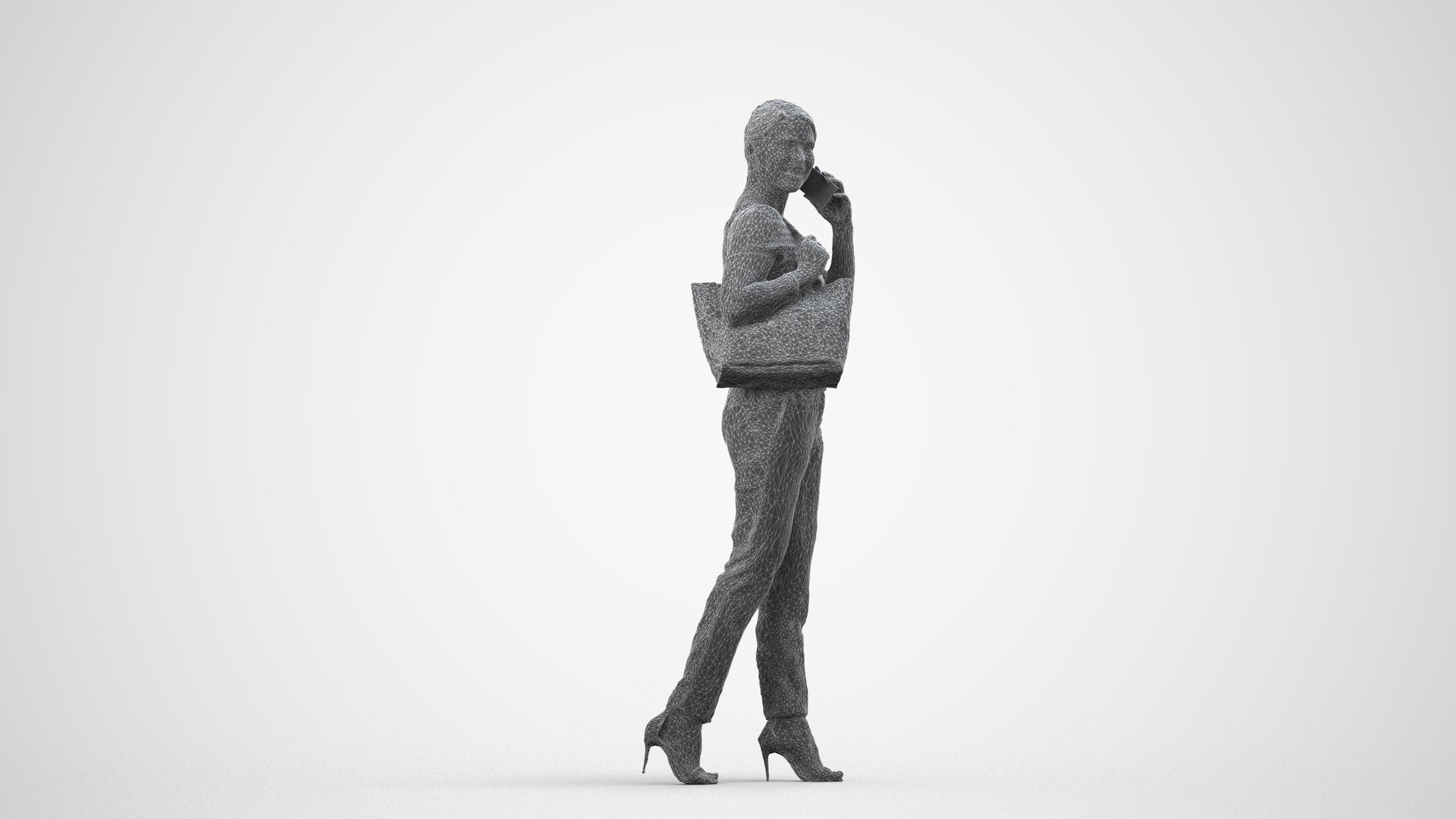 scanned 3D woman business standing, photogrammetry people for Enscape and V-Ray, wireframe side view