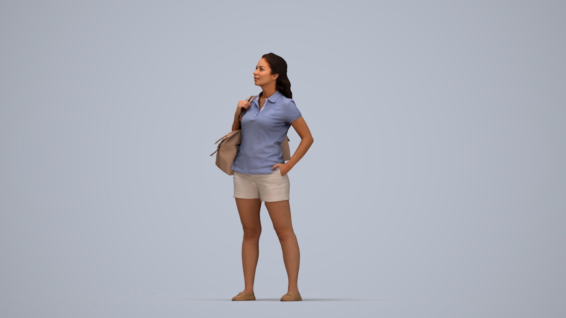 scanned 3D woman casual standing, photogrammetry people for Enscape and V-Ray, top-down view render