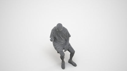 3D scanned senior man sitting casual, photorealistic archviz people for Enscape and SketchUp, wireframe three-quarter view