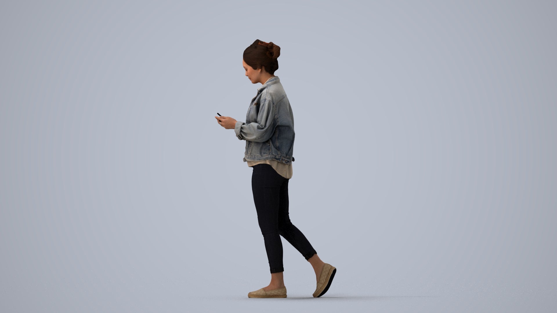 realistic 3D people woman walking, render-ready for V-Ray and Corona, FBX OBJ, three-quarter view render