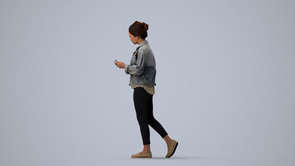 realistic 3D people woman walking, render-ready for V-Ray and Corona, FBX OBJ, three-quarter view render