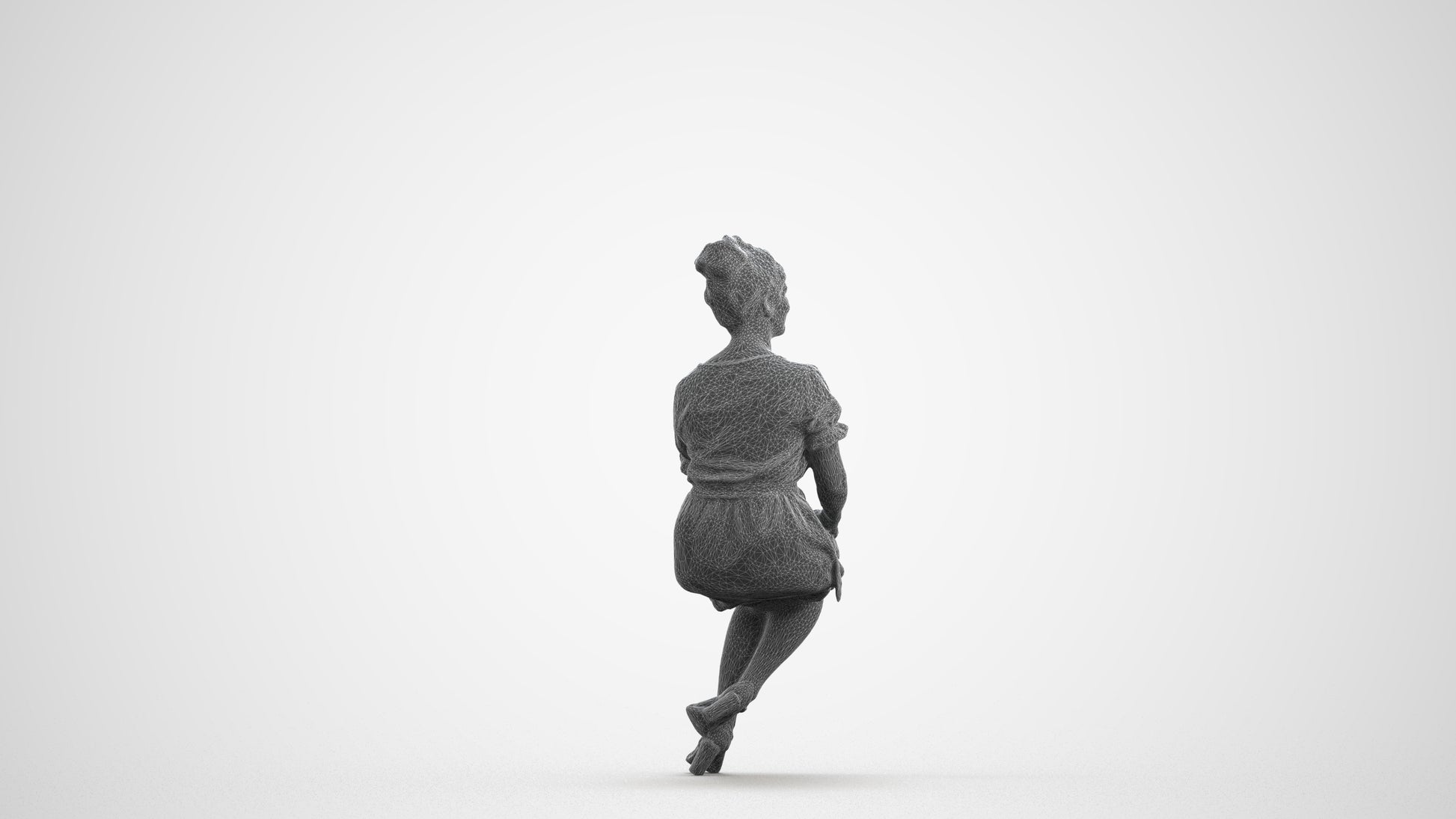 3D scanned woman sitting casual, photorealistic archviz people for Enscape and SketchUp, wireframe front view