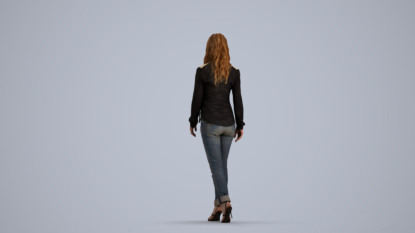 realistic 3D human woman casual walking, archviz people FBX OBJ for Blender, front view render