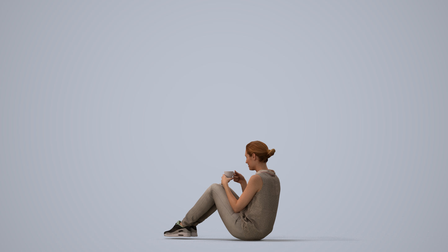 photogrammetry 3D woman casual business, realistic human model archviz FBX, three-quarter view render