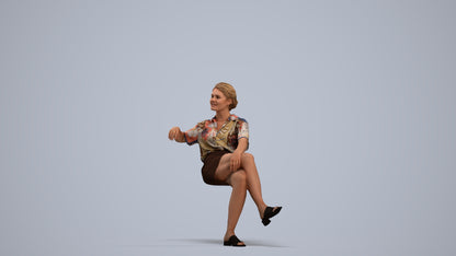 3D human model woman casual sitting, photogrammetry scanned person for archviz, standing pose render