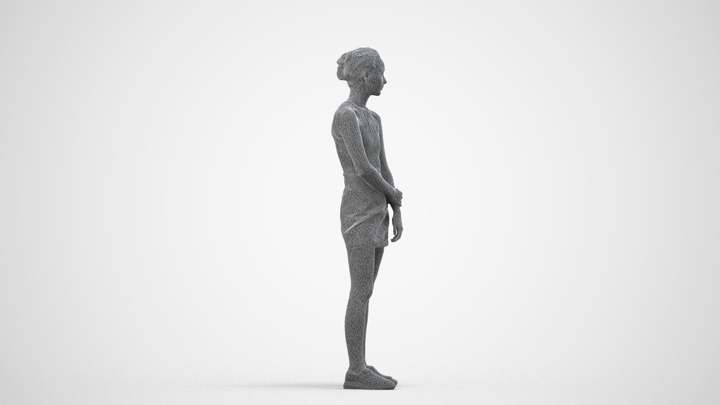 scanned 3D woman casual standing, photogrammetry people for Enscape and V-Ray, wireframe side view