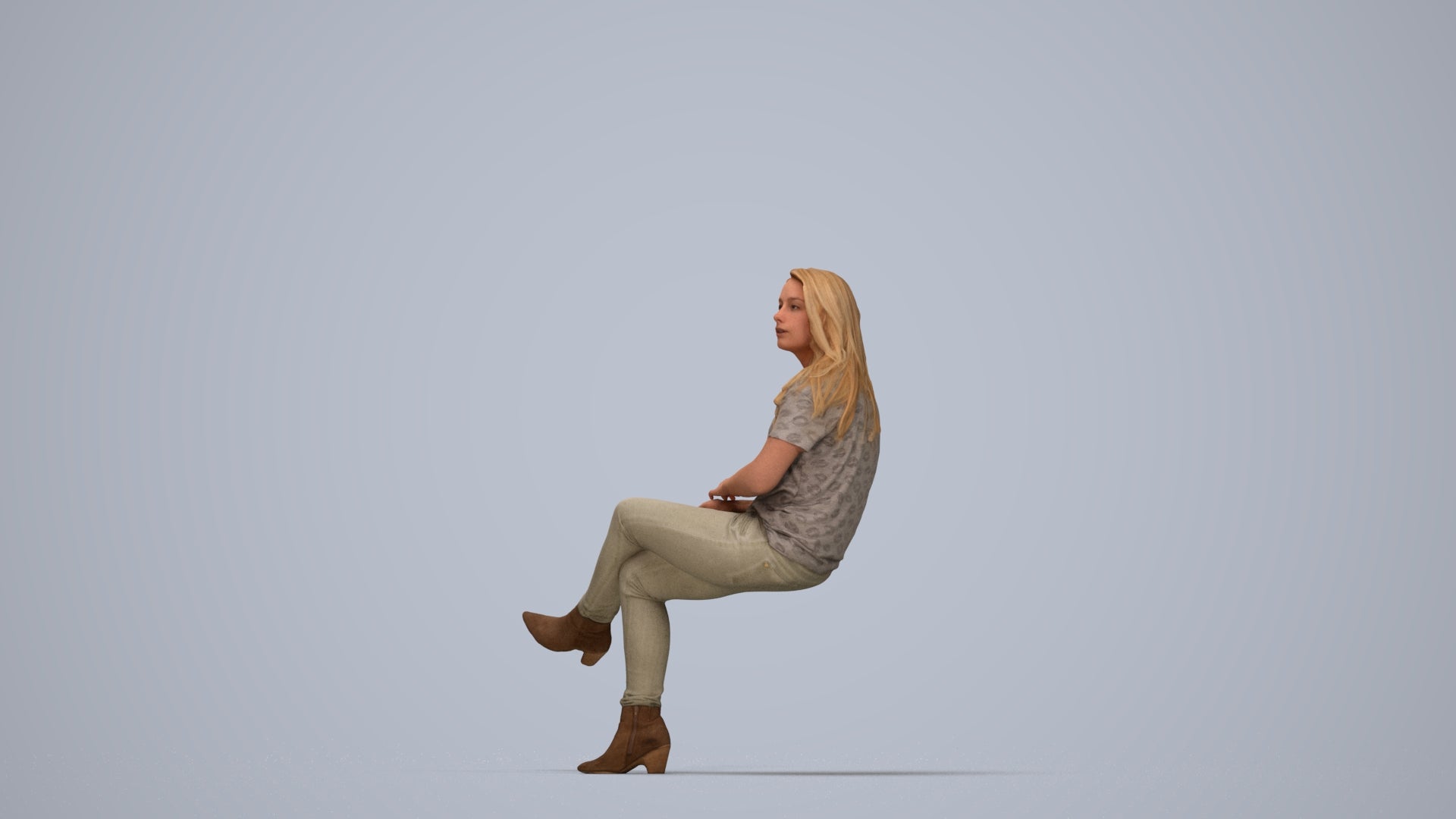 realistic 3D people woman casual sitting, render-ready for V-Ray and Corona, FBX OBJ, top-down view render