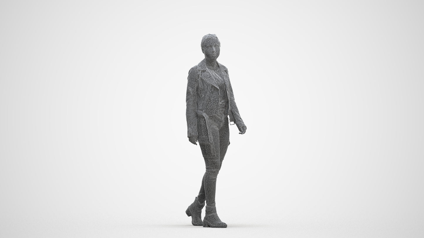 3D people model woman casual walking, scanned human for 3ds Max rendering, three-quarter front view render