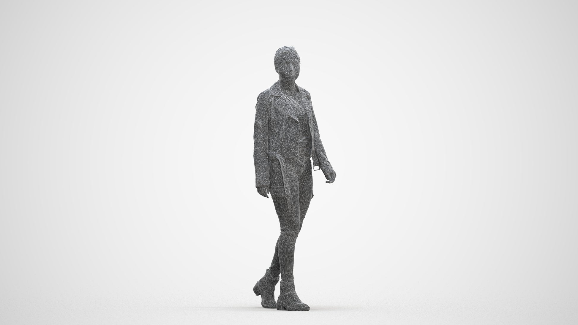 3D people model woman casual walking, scanned human for 3ds Max rendering, three-quarter front view render